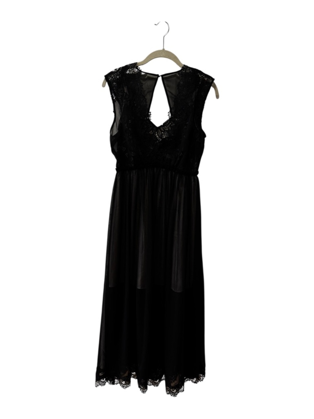 Allsaints Sara Black Lace V-Neck Sheer Midi Dress Sz. 2 - Picture 9 of 16